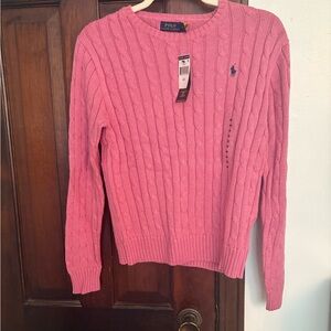 Ralph Lauren Pink Cable Knit Crew Neck Sweater NWT